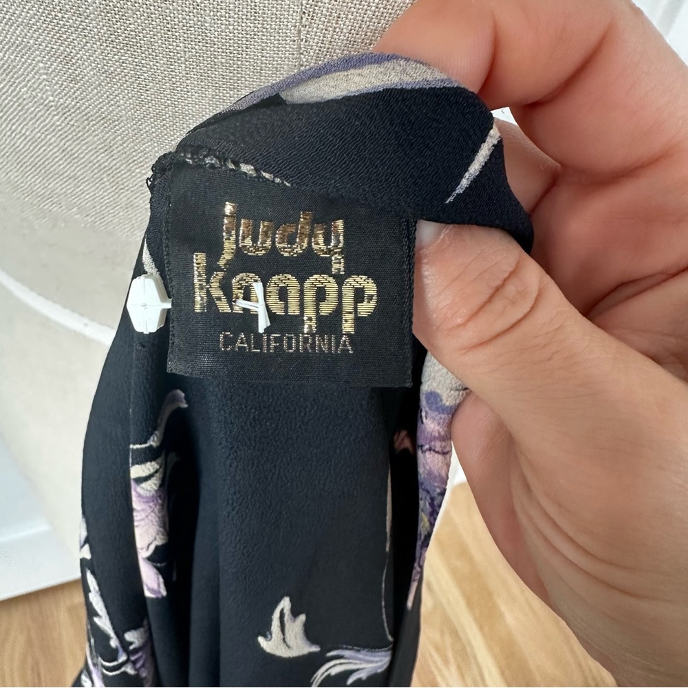 Vintage Judy Knapp California 80s floral open front kimono Size small black - Picture 3 of 6